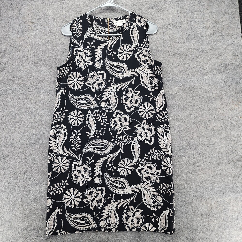 Artisan NY Dress Womens 4 Sleeveless Black Floral Sheath Knee Length
